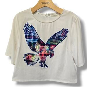 Mustard Seed Women’s Ivory Cropped Top w/ Colorful Eagle Graphic | Size L